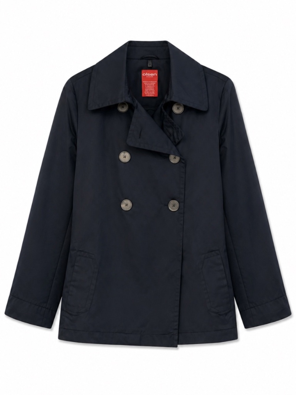Olsen Europe Midnight Black Double-Breasted Mid-Length Pea Coat – Size 12 EUC - Picture 1 of 14